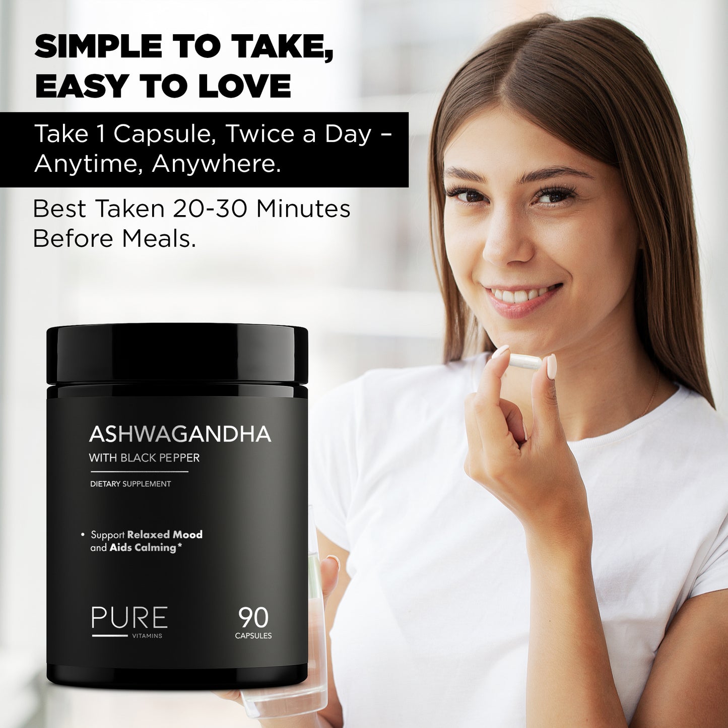 Pure Vitamins Ashwagandha with Black Pepper - 90 Capsules