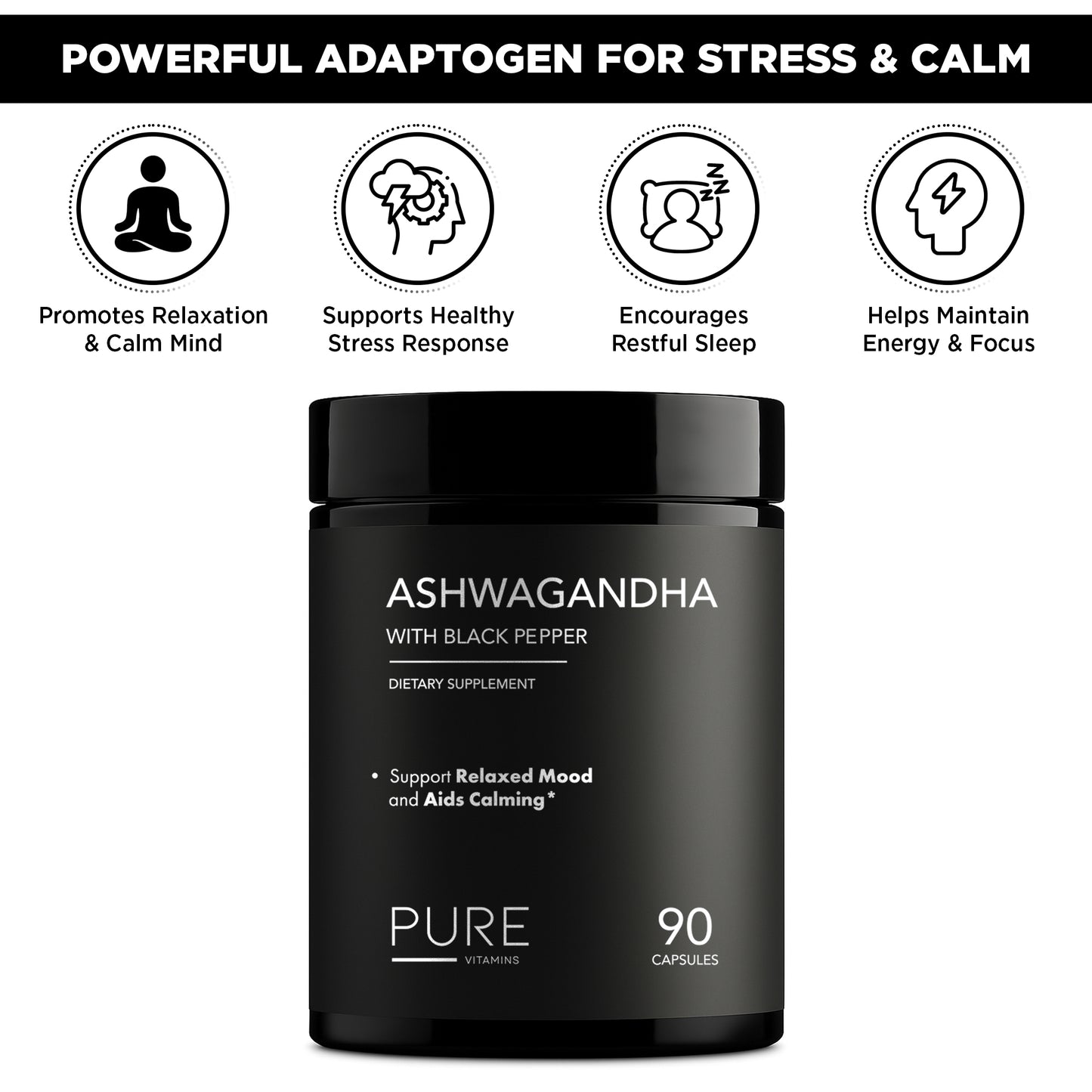 Pure Vitamins Ashwagandha with Black Pepper - 90 Capsules
