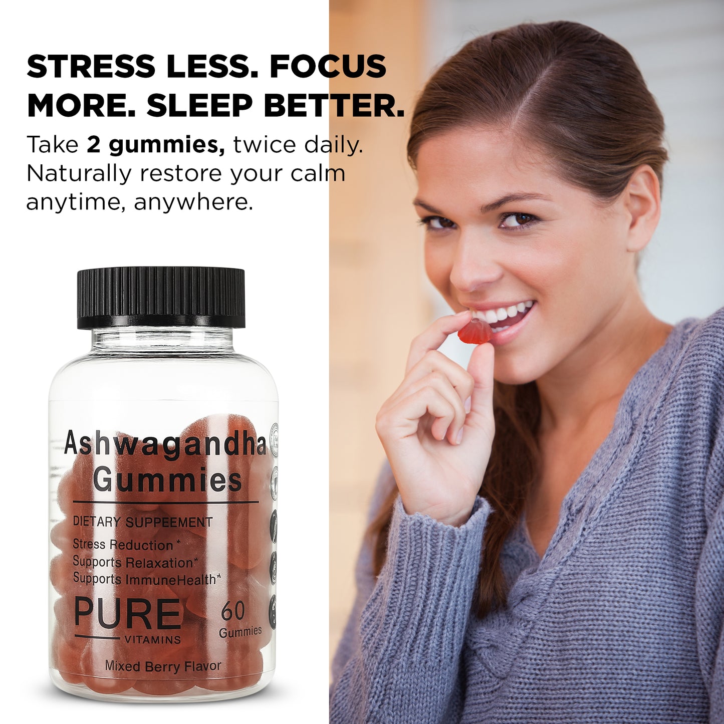 Pure Vitamins Ashwagandha Gummies -60 Gummies