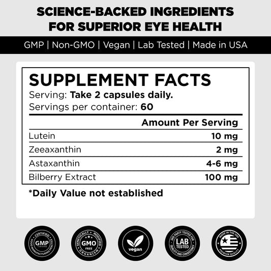 Retina Max Complex – Lutein 40mg, Zeaxanthin 5mg & Bilberry 400mg- 120 Capsule