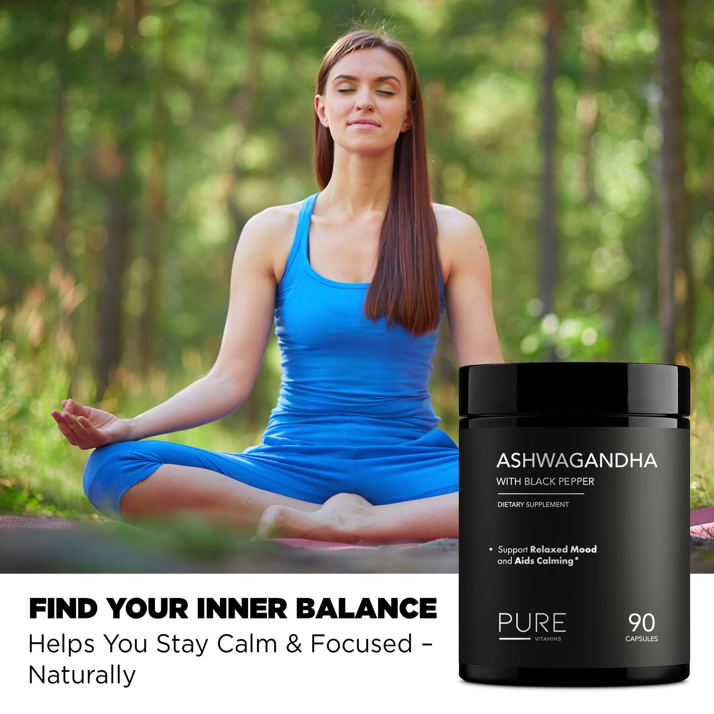 Pure Vitamins Ashwagandha with Black Pepper - 90 Capsules