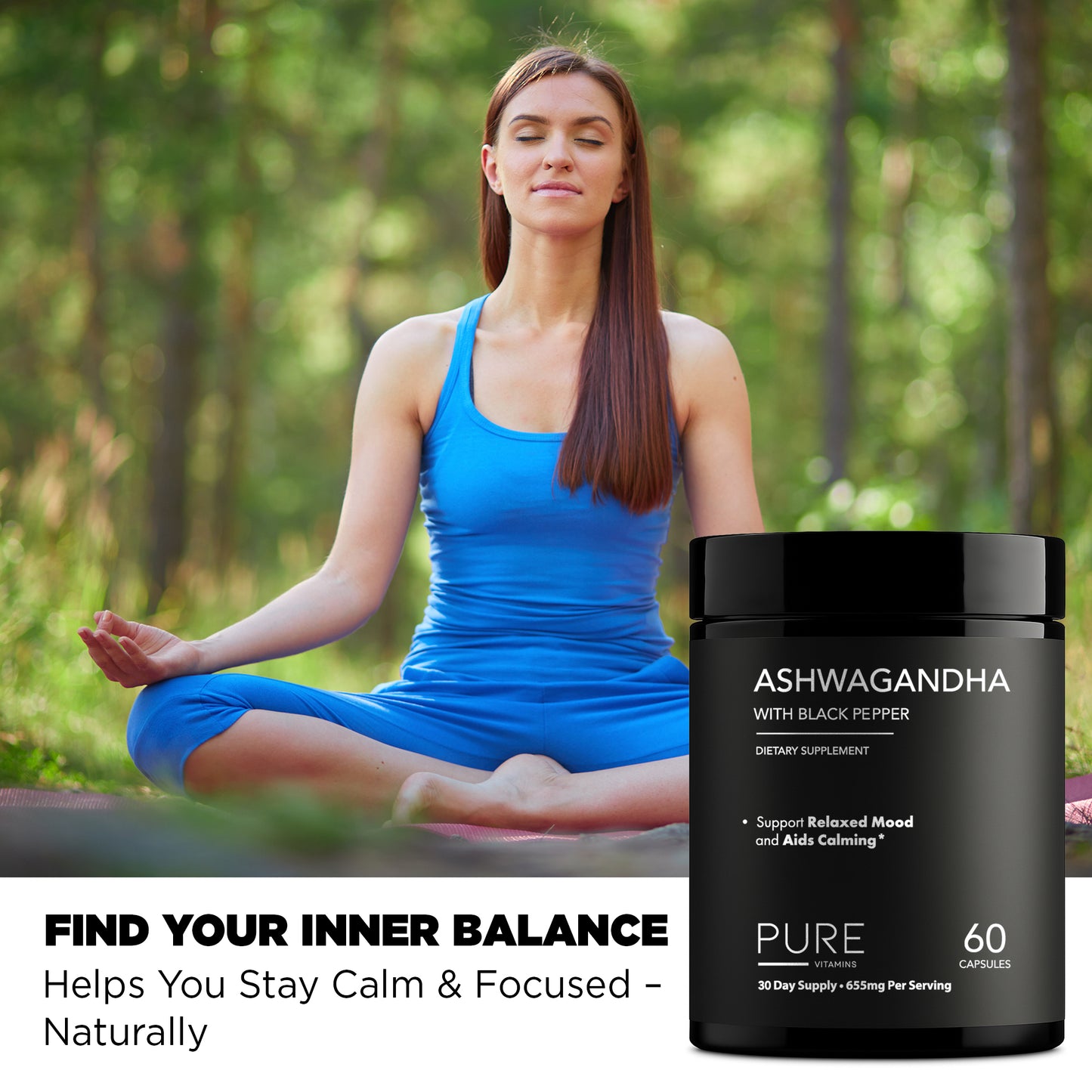 Pure Vitamins Ashwagandha with Black Pepper - 90 Capsules