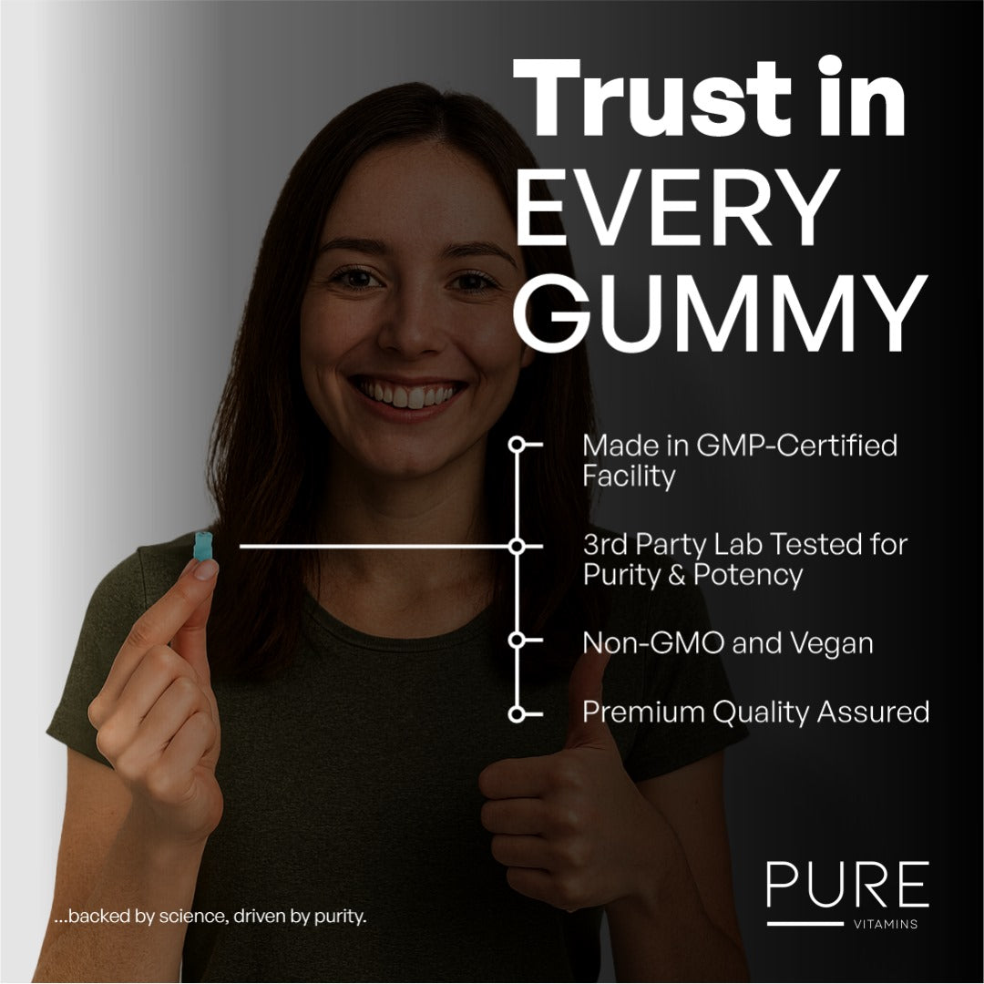 Pure Vitamins Methylene Blue Gummies 90ct – 5mg USP Grade | Blueberry Flavor Cellular Health, Brain Function & Anti-Aging Supplement | Vegan, Non-GMO, Gluten-Free | Made in USA