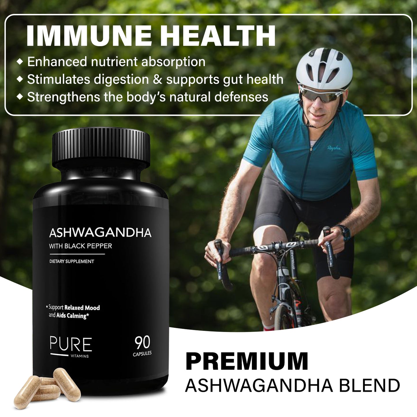 Pure Vitamins Ashwagandha with Black Pepper - 90 Capsules