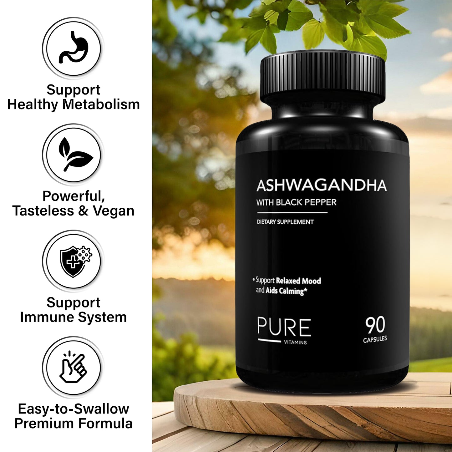 Pure Vitamins Ashwagandha with Black Pepper - 90 Capsules