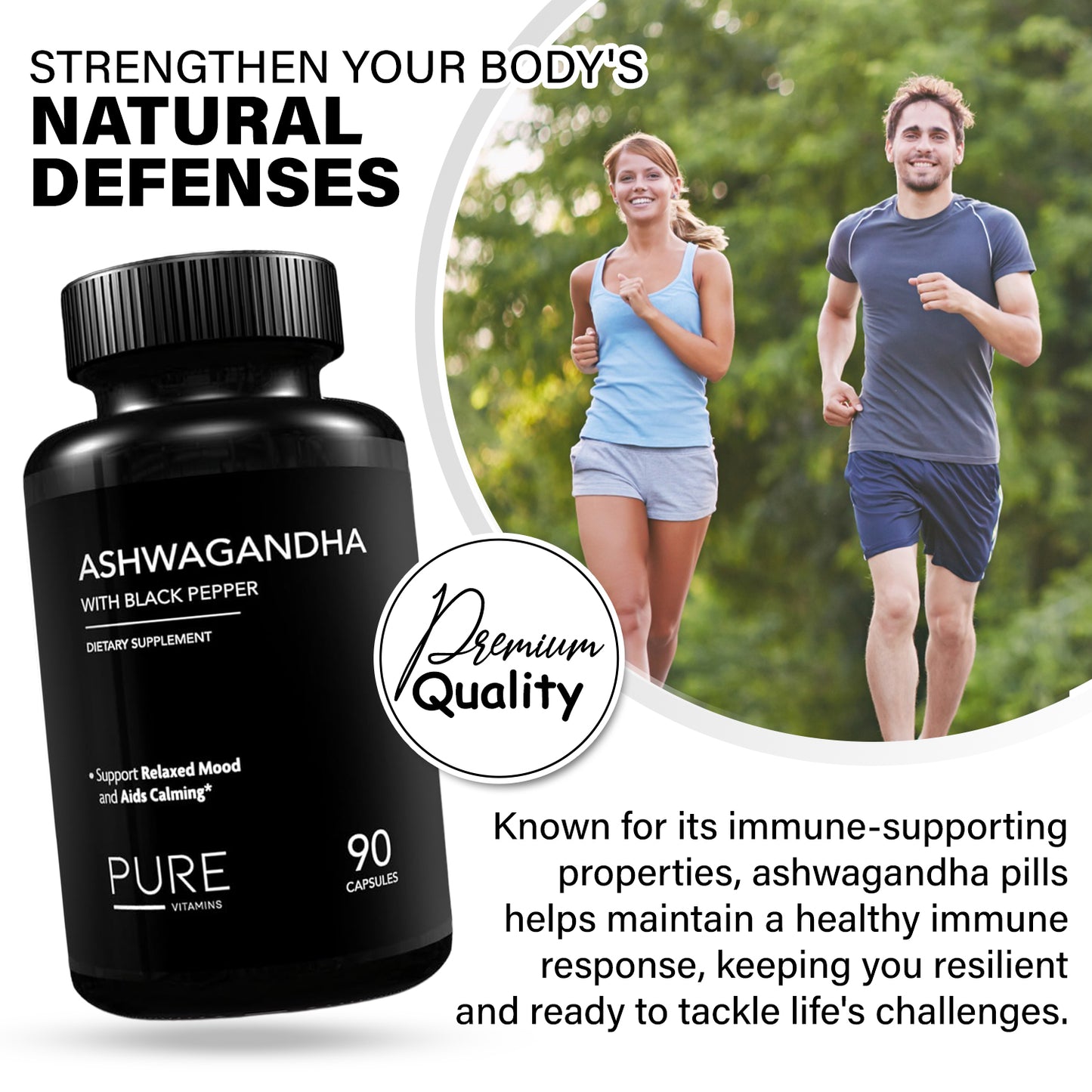 Pure Vitamins Ashwagandha with Black Pepper - 90 Capsules