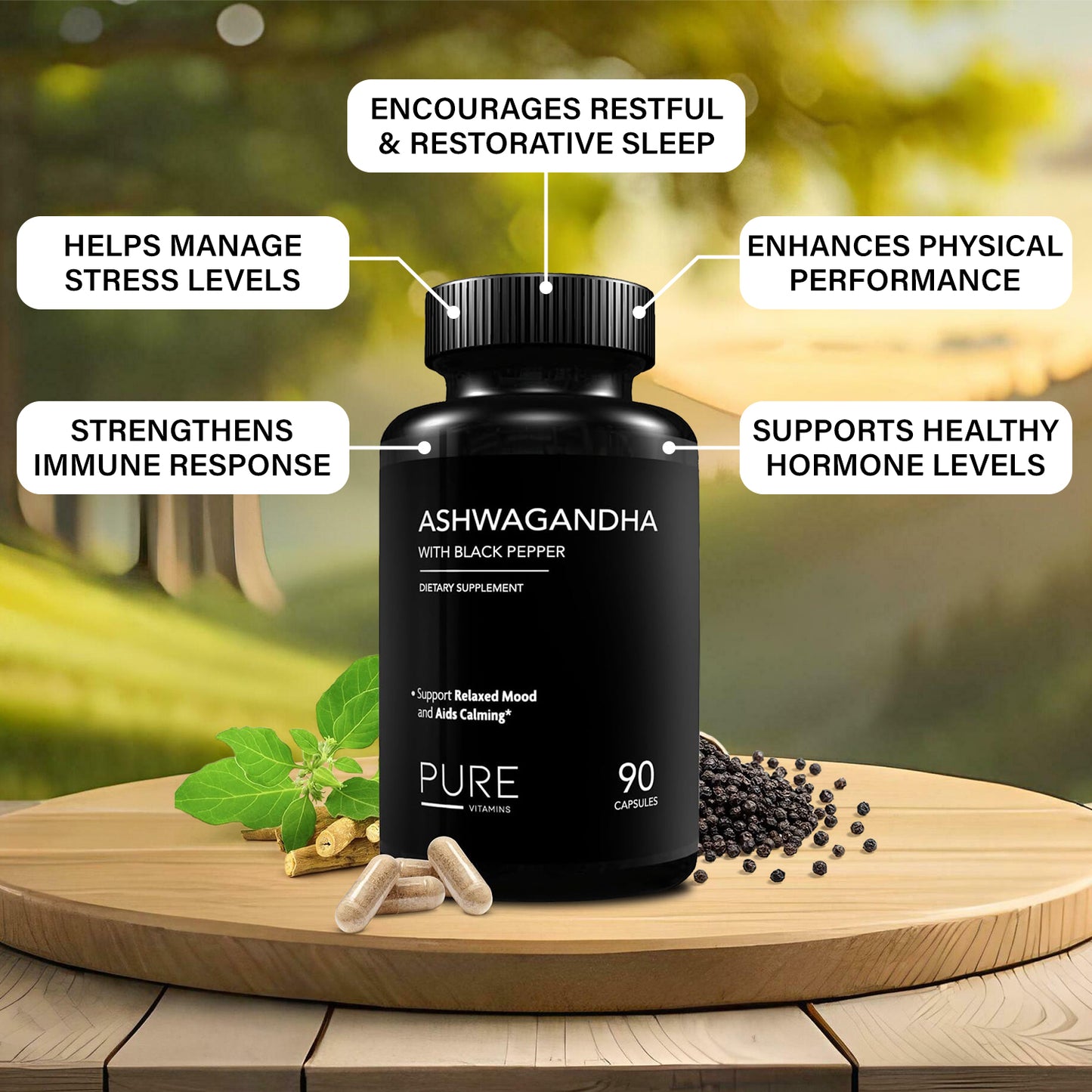 Pure Vitamins Ashwagandha with Black Pepper - 90 Capsules