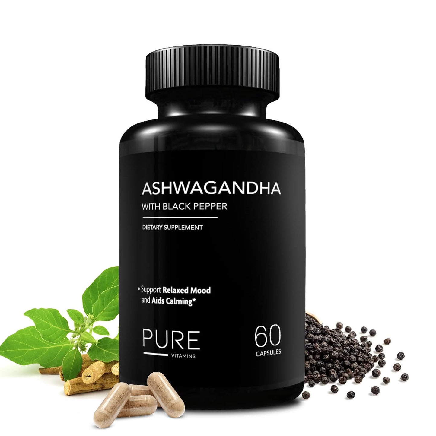 Pure Vitamins Ashwagandha with Black Pepper - 60 Capsules