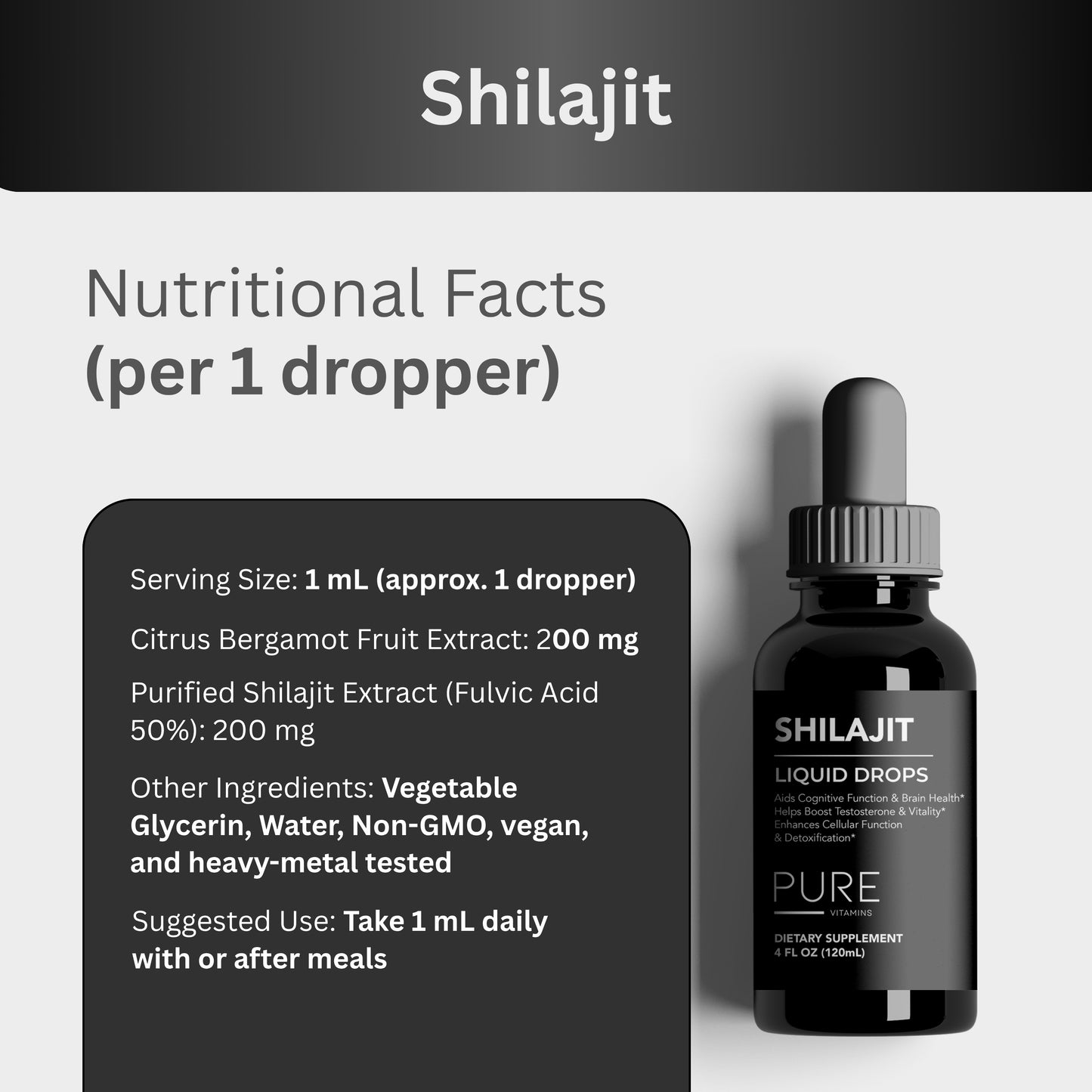 Pure Vitamins Shilajit Liquid Drops - 4Fl Oz