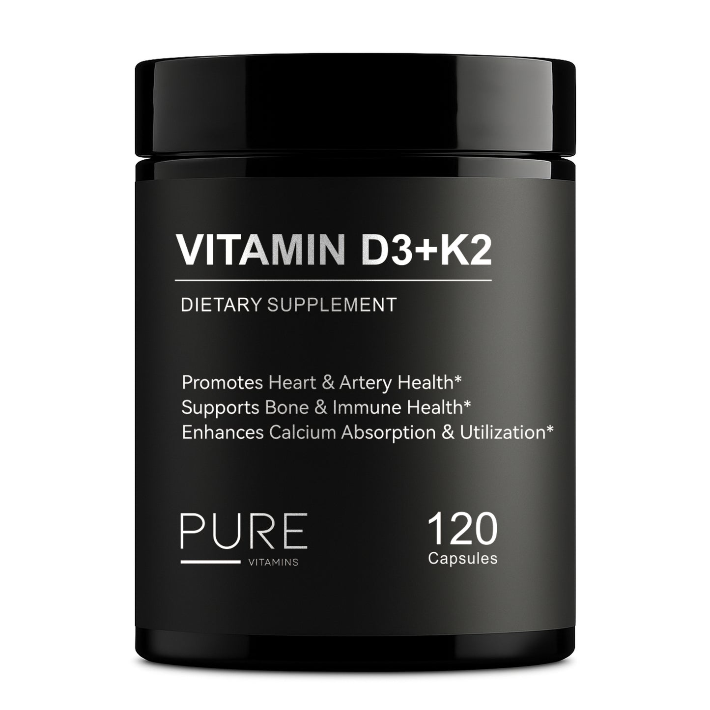 Pure Vitamins Vitamin D3 + K2 (MK-7) -120 Capsules