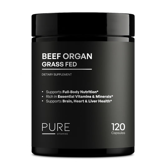 Pure Vitamins Grass-Fed Beef Organ Complex – 1000mg Per Serving – 120 Capsules (60 Day Supply)