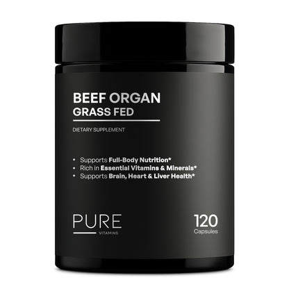 Beef Organ Grass-Fed Capsules (120 Capsules)  Whole-Food Organ Nutrition for Daily Vitality | Pure Vitamins
