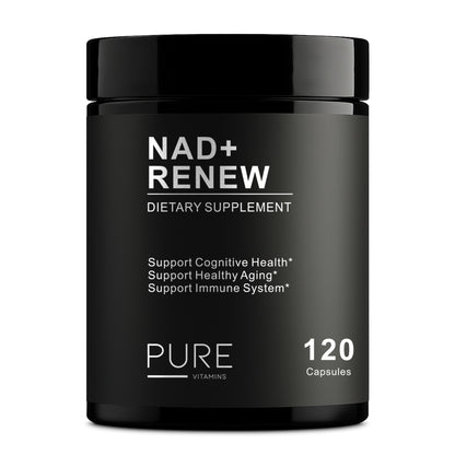Pure Vitamins NAD+ Renew 900 – Premium NAD+ with Nicotinamide Riboside & Resveratrol 900mg -120 Vegan Capsules