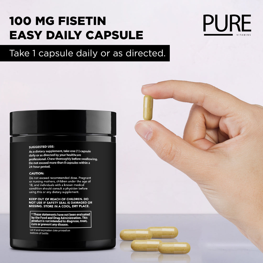 Pure Vitamins Fisetin 500mg – 98%+ Ultra-Pure Senolytic Supplement | Longevity & Anti-Aging Support with MCT Oil | High Bioavailability | 4 fl oz