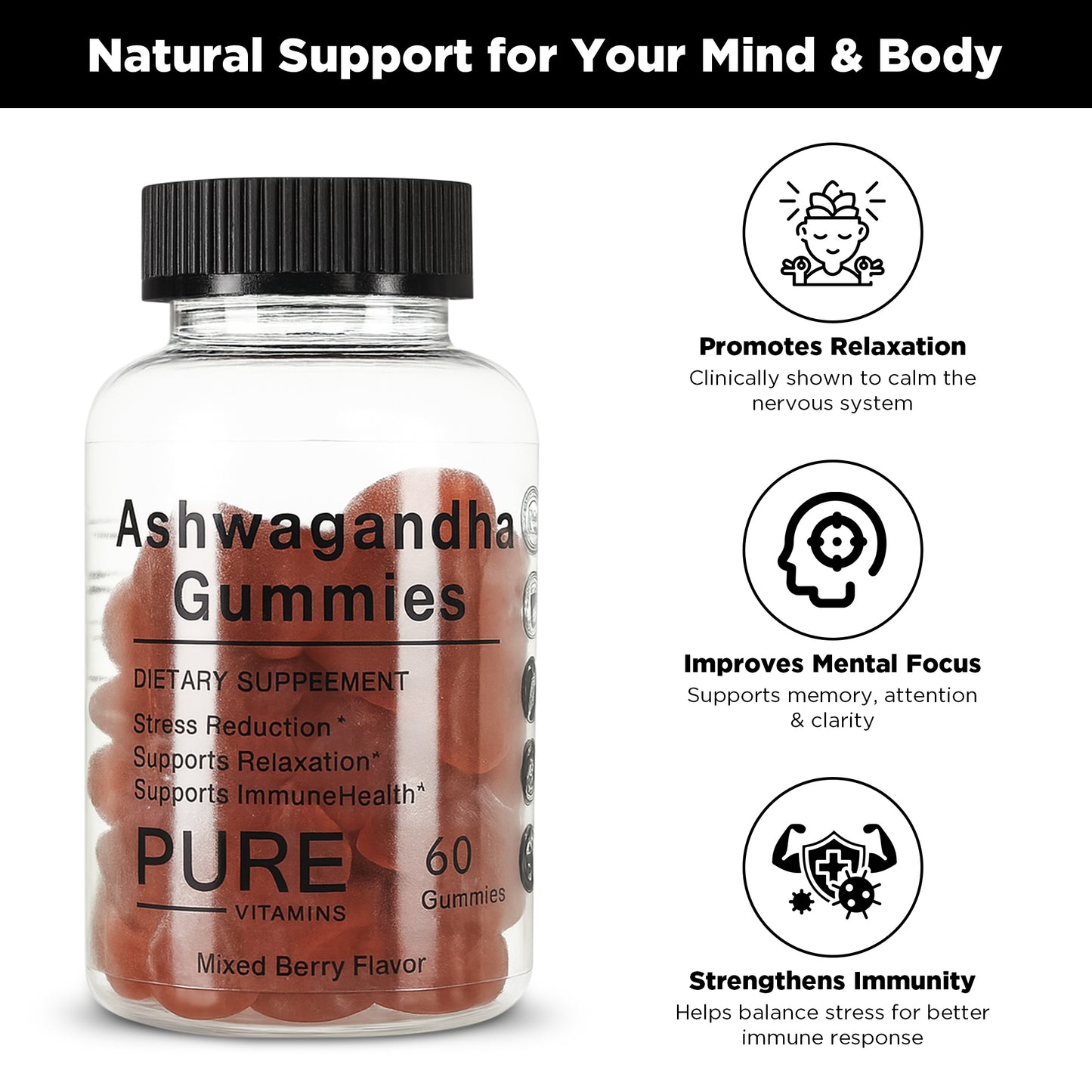 Pure Vitamins Ashwagandha Gummies -60 Gummies