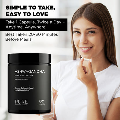 Pure Vitamins Ashwagandha with Black Pepper - 90 Capsules