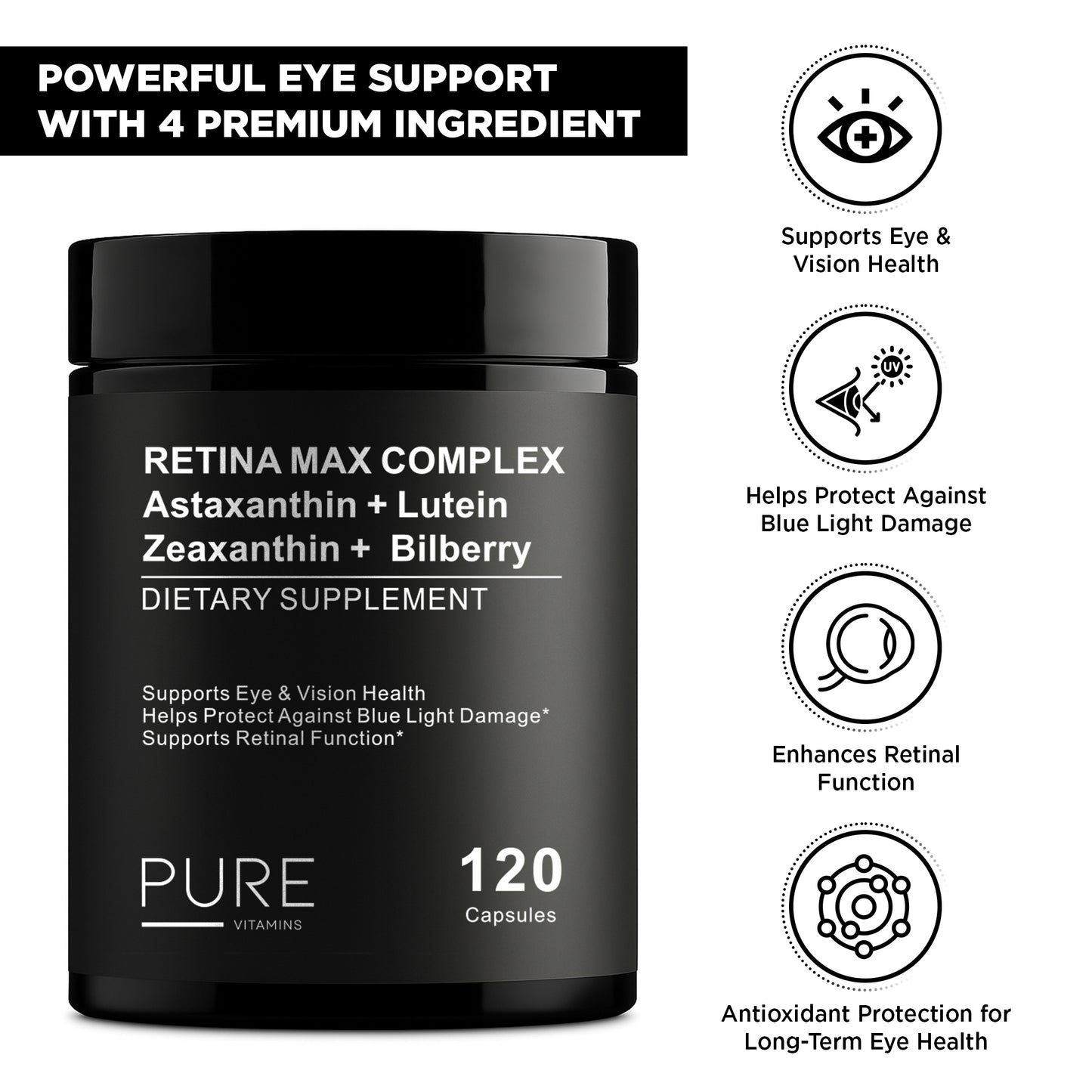 Retina Max Complex – Lutein 40mg, Zeaxanthin 5mg & Bilberry 400mg- 120 Capsule