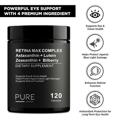 Retina Max Complex – Lutein 40mg, Zeaxanthin 5mg & Bilberry 400mg- 120 Capsule