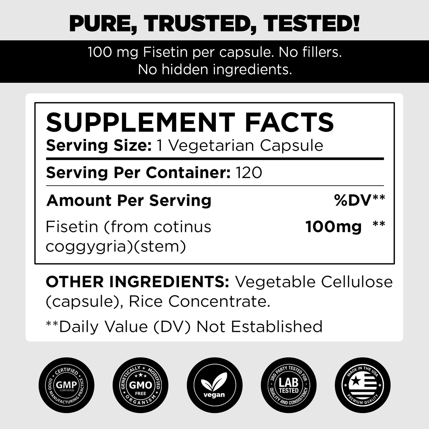 Pure Vitamins Fisetin 500mg – 120 Cts
