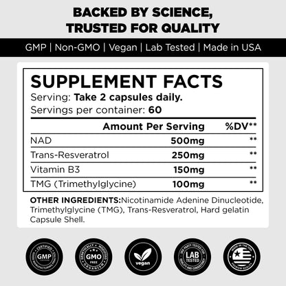 Pure Vitamins NAD+ Renew 900 – Premium NAD+ with Nicotinamide Riboside & Resveratrol 900mg -120 Vegan Capsules