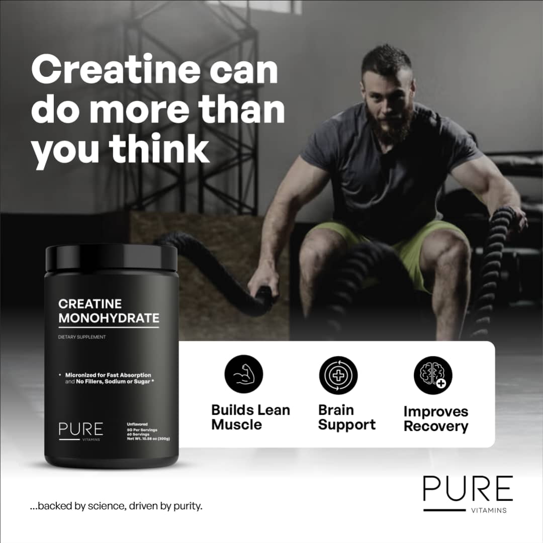 Pure Vitamins Creatine Monohydrate Powder – 5g Per Serving (300g)