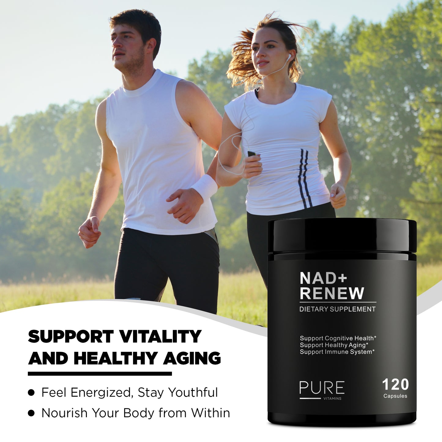 Pure Vitamins NAD+ Renew 900 – Premium NAD+ with Nicotinamide Riboside & Resveratrol 900mg -120 Vegan Capsules