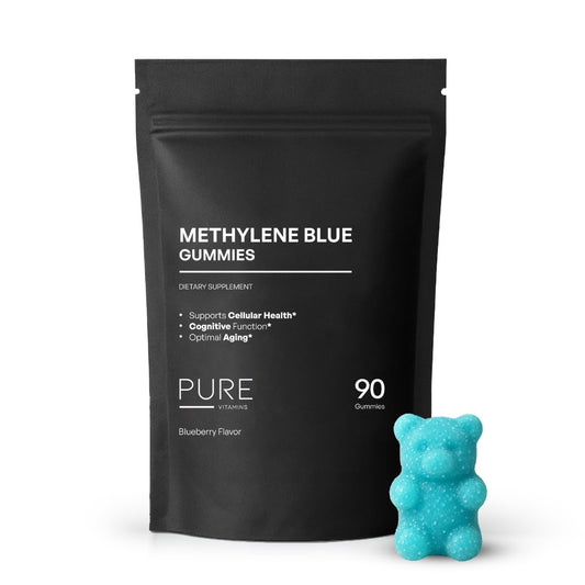Pure Vitamins Methylene Blue Gummies 90ct – 5mg USP Grade | Blueberry Flavor Cellular Health, Brain Function & Anti-Aging Supplement | Vegan, Non-GMO, Gluten-Free | Made in USA