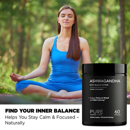 Pure Vitamins Ashwagandha with Black Pepper - 90 Capsules