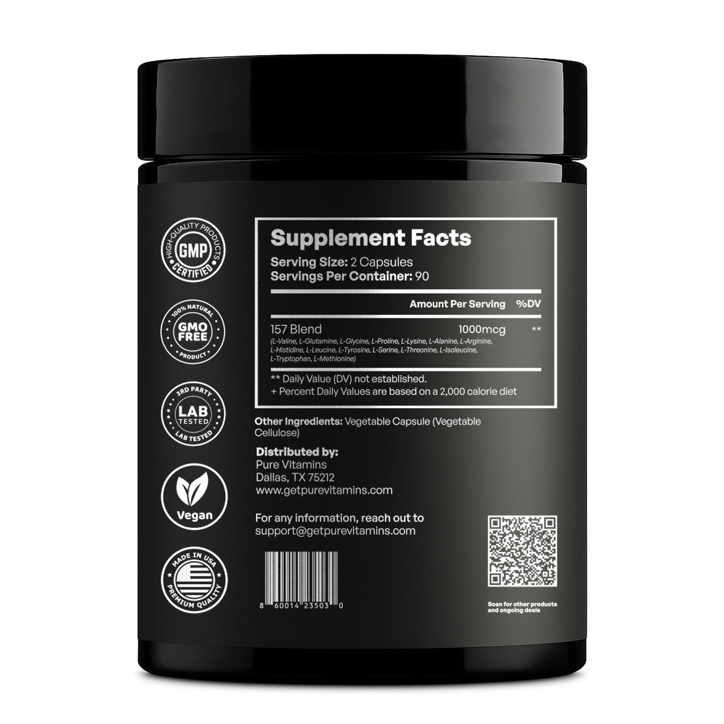 Pure Vitamins Amino Blend Capsules 1000mcg-180 Capsules