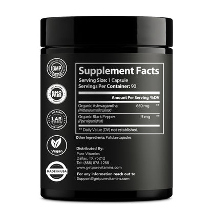 Pure Vitamins Ashwagandha with Black Pepper - 90 Capsules