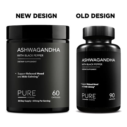 Pure Vitamins Ashwagandha with Black Pepper - 60 Capsules