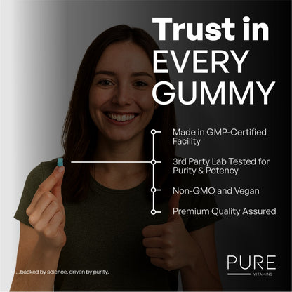 Pure Vitamins Methylene Blue Gummies 90ct – 5mg USP Grade | Blueberry Flavor Cellular Health, Brain Function & Anti-Aging Supplement | Vegan, Non-GMO, Gluten-Free | Made in USA