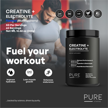 Creatine + Electrolyte Powder – Blue Raspberry (300g)  Workout Performance, Hydration & Recovery Support
