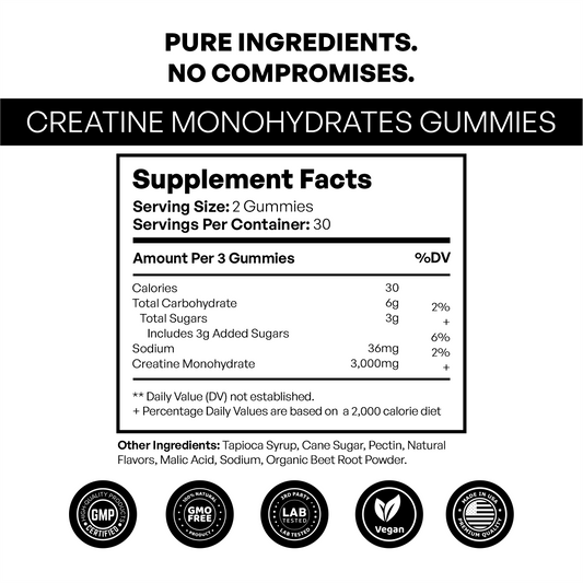 Pure Vitamins Creatine Monohydrate Gummies – 3,000mg per Serving | Blue Raspberry | 90 Vegan Gummies