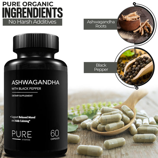 Pure Vitamins Ashwagandha with Black Pepper - 60 Capsules