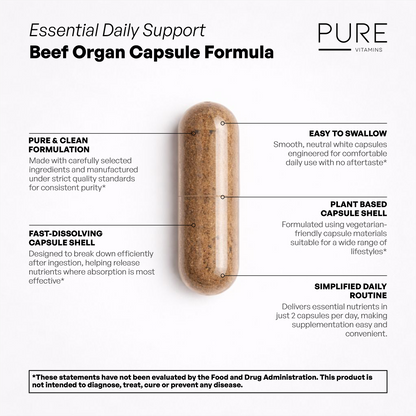 Beef Organ Grass-Fed Capsules (120 Capsules)  Whole-Food Organ Nutrition for Daily Vitality | Pure Vitamins