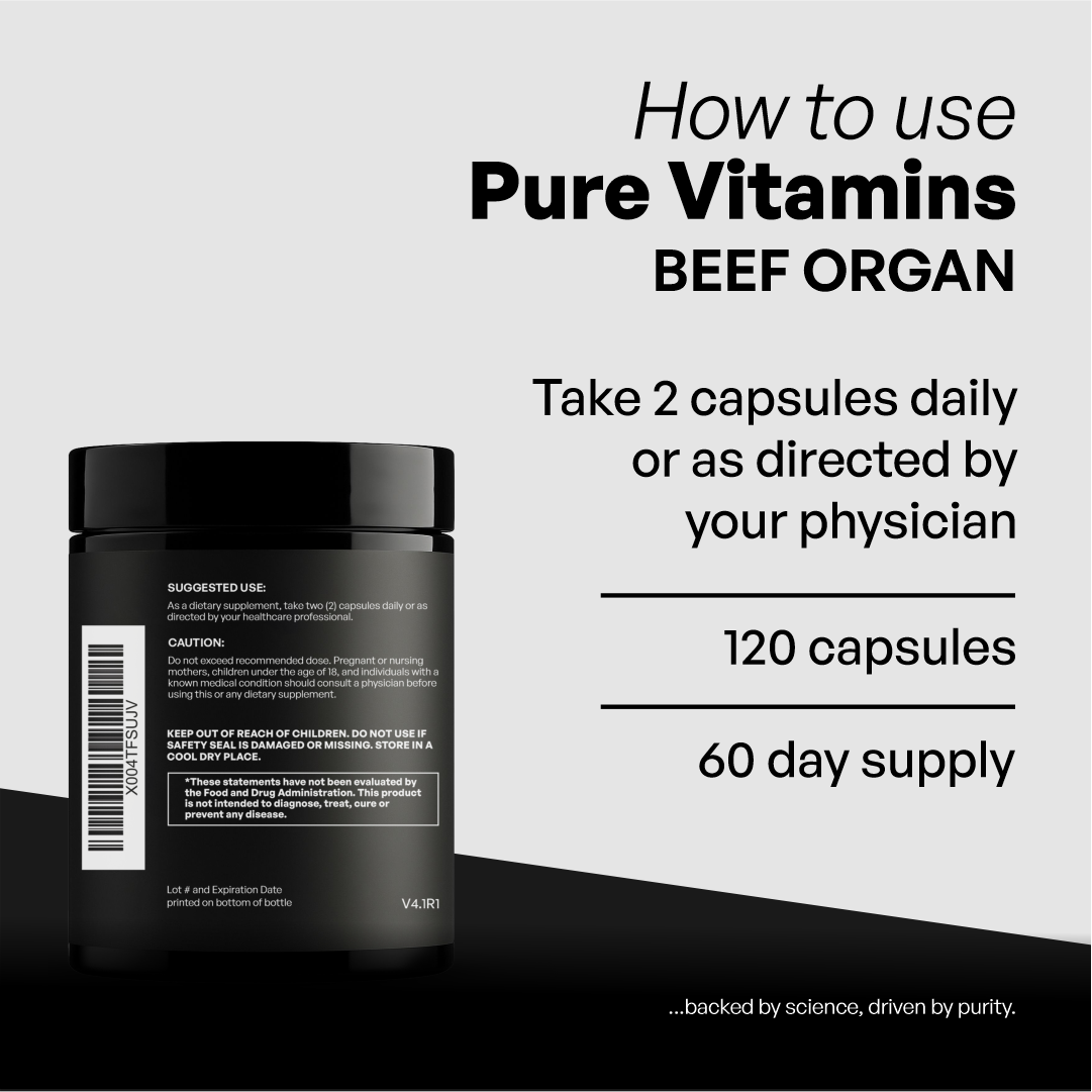 Beef Organ Grass-Fed Capsules (120 Capsules)  Whole-Food Organ Nutrition for Daily Vitality | Pure Vitamins