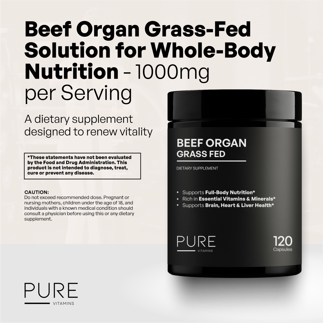 Beef Organ Grass-Fed Capsules (120 Capsules)  Whole-Food Organ Nutrition for Daily Vitality | Pure Vitamins