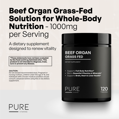 Beef Organ Grass-Fed Capsules (120 Capsules)  Whole-Food Organ Nutrition for Daily Vitality | Pure Vitamins