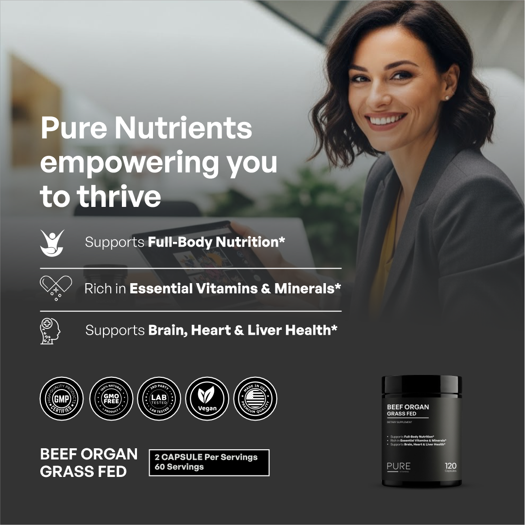 Beef Organ Grass-Fed Capsules (120 Capsules)  Whole-Food Organ Nutrition for Daily Vitality | Pure Vitamins