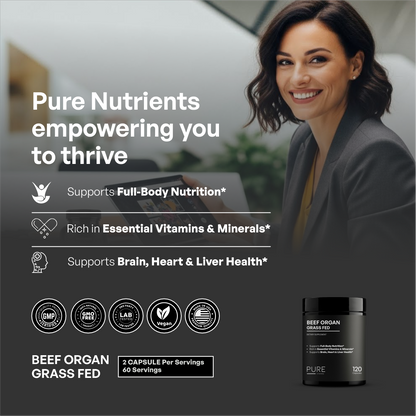 Beef Organ Grass-Fed Capsules (120 Capsules)  Whole-Food Organ Nutrition for Daily Vitality | Pure Vitamins