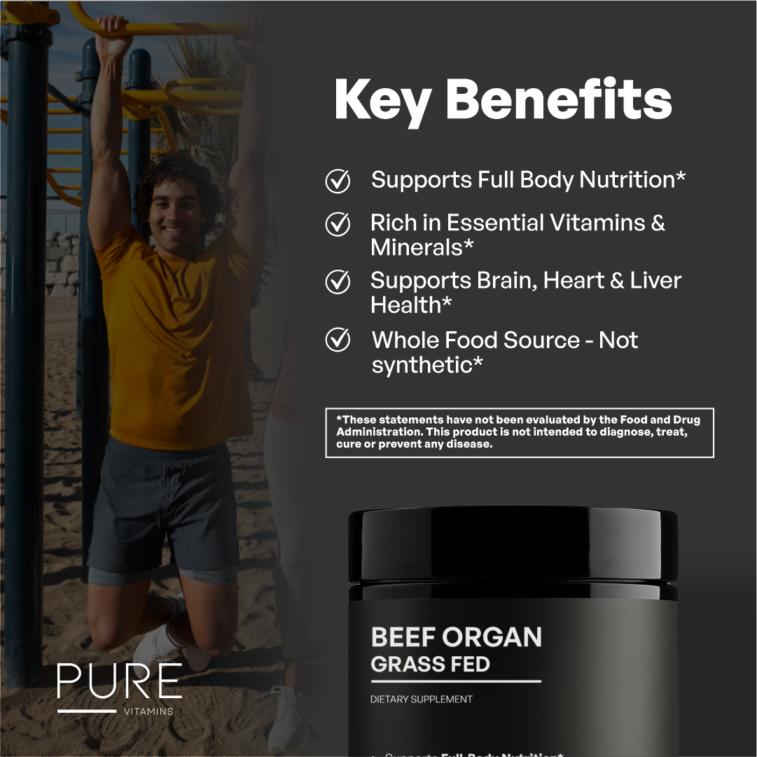 Beef Organ Grass-Fed Capsules (120 Capsules)  Whole-Food Organ Nutrition for Daily Vitality | Pure Vitamins