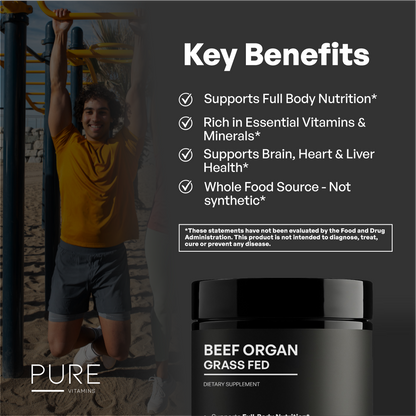 Beef Organ Grass-Fed Capsules (120 Capsules)  Whole-Food Organ Nutrition for Daily Vitality | Pure Vitamins