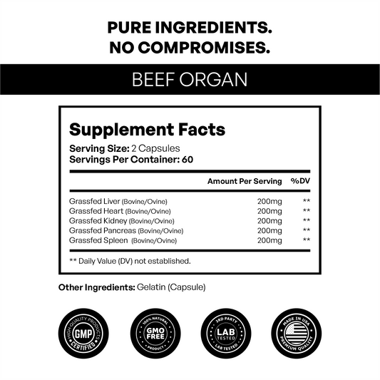 Pure Vitamins Grass-Fed Beef Organ Complex – 1000mg Per Serving – 120 Capsules (60 Day Supply)