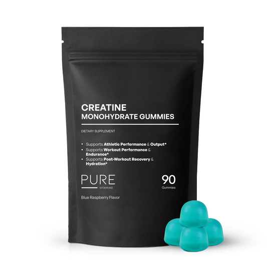 Pure Vitamins Creatine Monohydrate Gummies – 3,000mg per Serving | Blue Raspberry | 90 Vegan Gummies