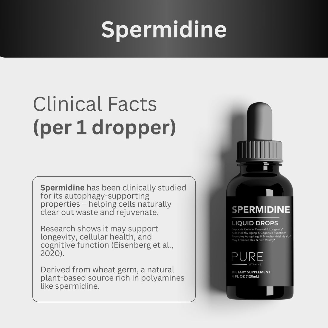Pure Vitamins Spermidine drops – Cellular Health & Longevity Support – Anti-Aging Formula – 4fl oz