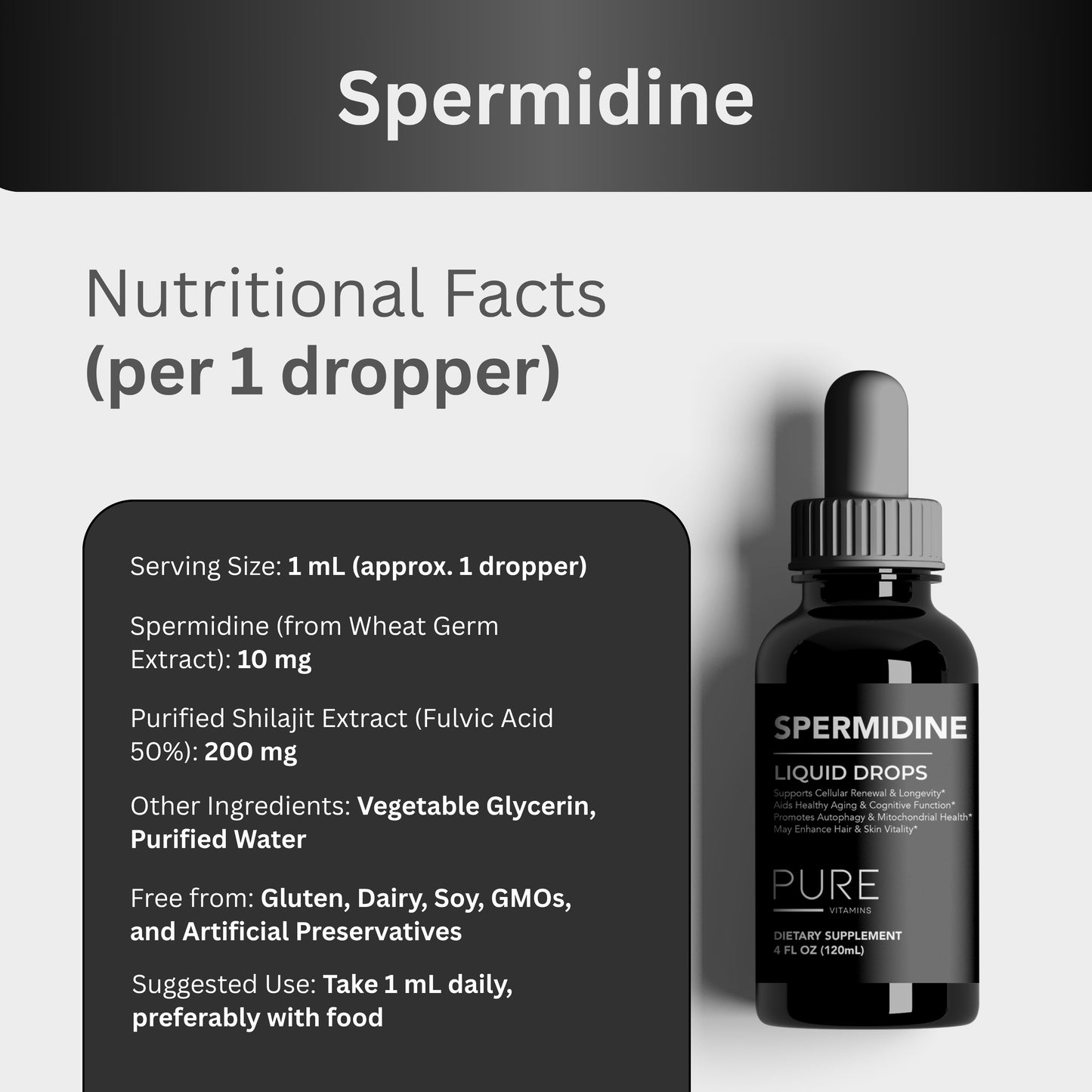 Pure Vitamins Spermidine drops – 4Fl Oz
